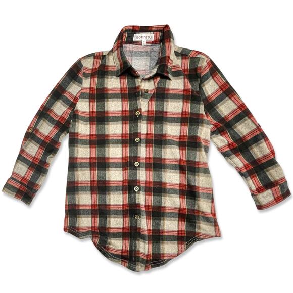 Kontrol Plaid Flannel Button-Down Red Gray Cream Women’s Medium - Picture 3 of 10